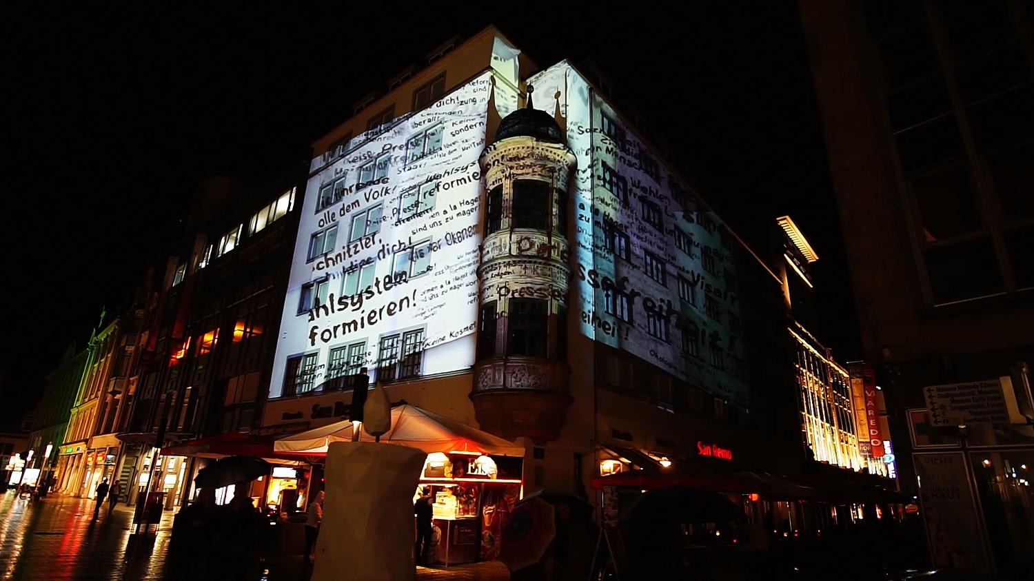 RE:SORB — the projection mapping on the façade at Leipzig city centre 2014, view 1 of 3
